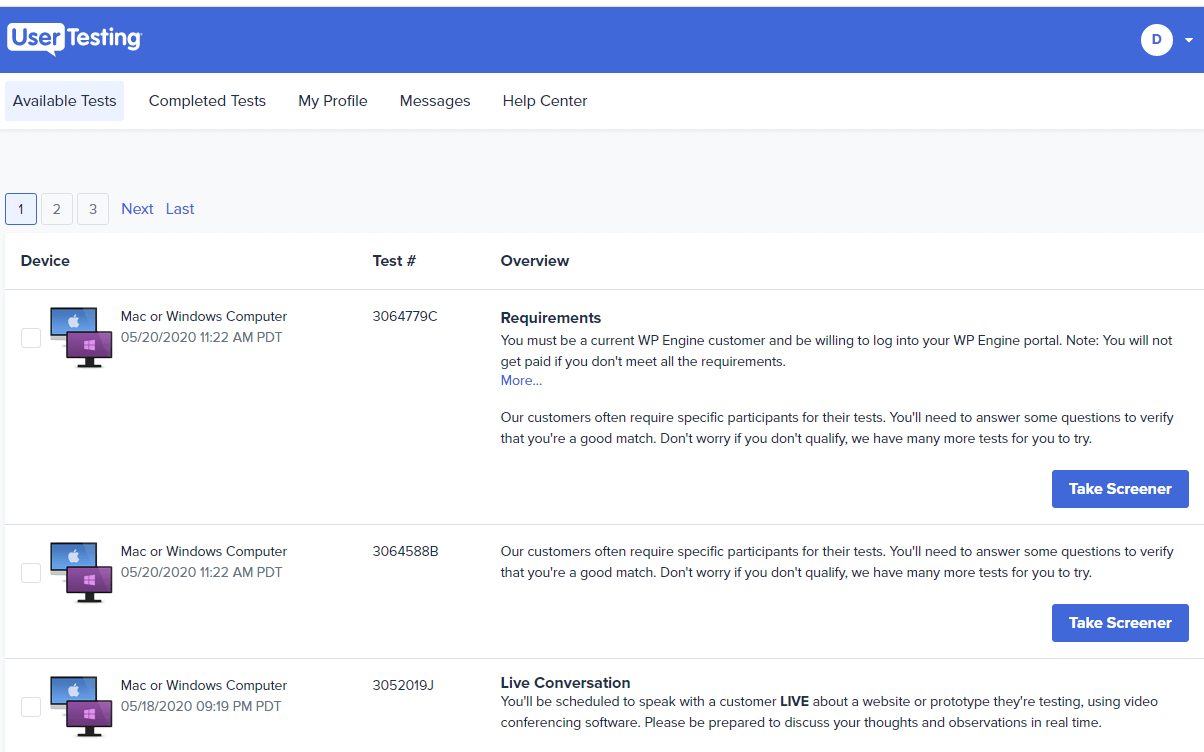 usability test dashboard