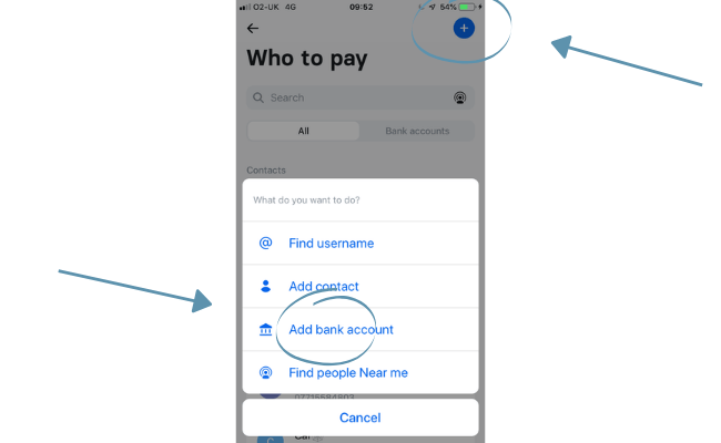 Adding the account I want to pay