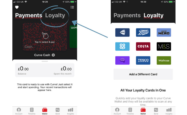 loyalty card options with curve